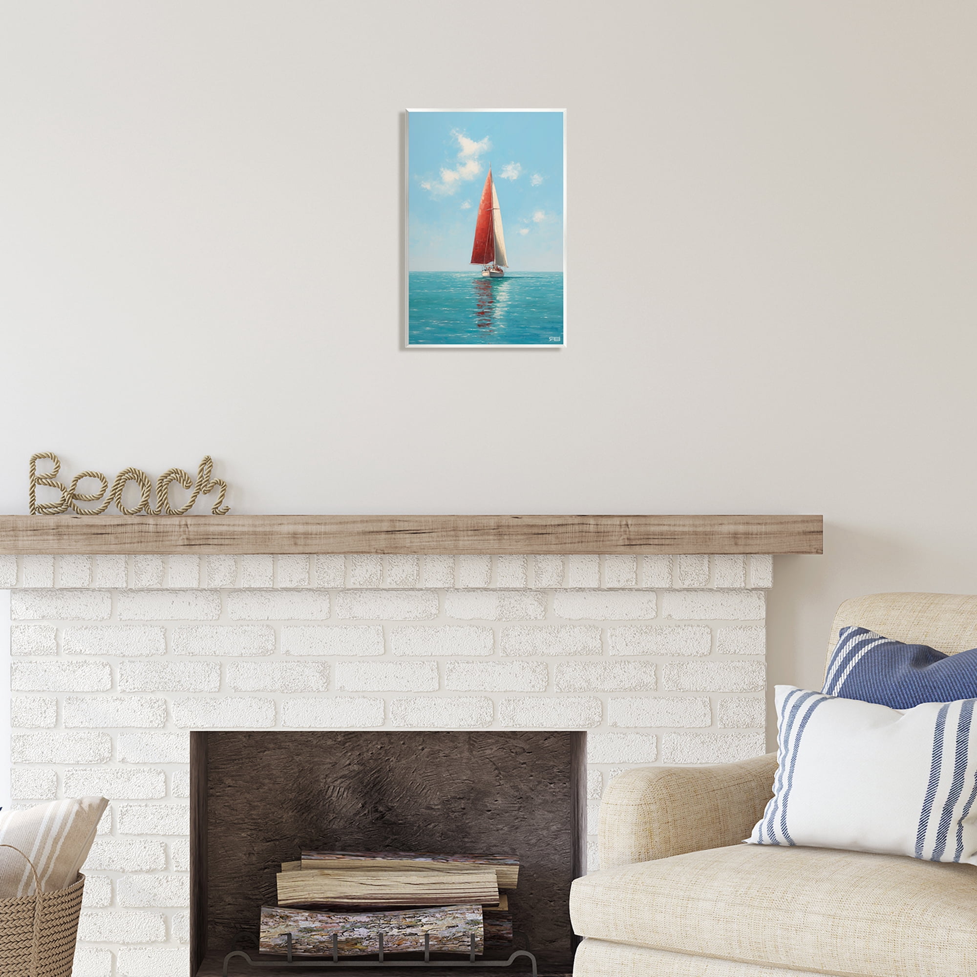 Stupell Industries Red Sailboat on Sea Transportation Painting Unframed Art Print Wall Art, 10 x 15