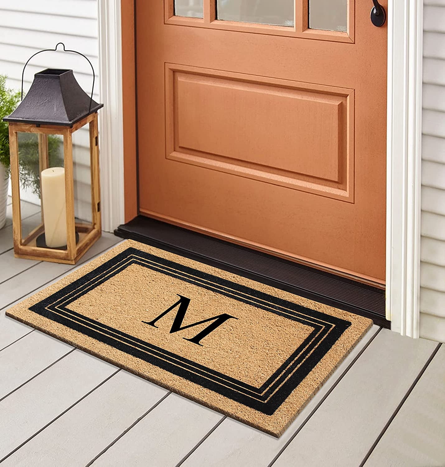 A1HC Natural Coir Monogrammed Entrance Door Mats, Durable Large Outdoor Rug, Non-Slip, Flock Doormat, Thin-Profile Heavy Duty Door Mat, Indoor Outdoor Front Door, High Traffic Areas, 18" X 30"