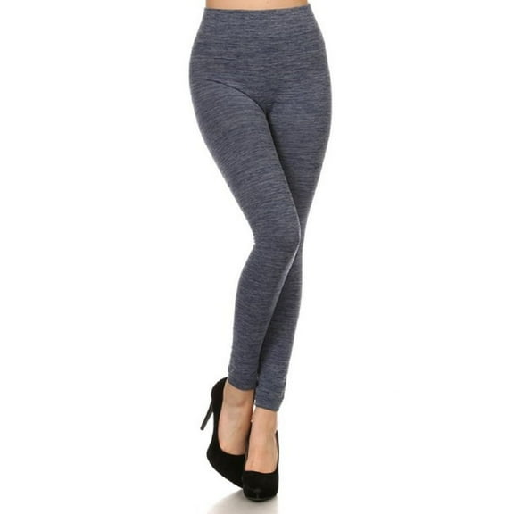 Women Fleece Lined Leggings Solid High Waist Strechy Leggings Athleisure Pants - Navy