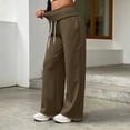 thumbnail image 4 of HomeDM Wide Leg Sweatpants with Pockets Women's Drawstring High Waisted Brown Open Bottom Baggy Pants Size 2XL, 4 of 7