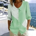 thumbnail image 4 of GERsome Womens Button Down Shirts Crew Neck 3/4 Sleeve Casual Collared Blouses Tops,Green,Size XL, 4 of 6