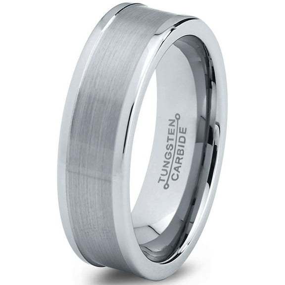 Charming Jewelers Tungsten Wedding Band Ring 6mm for Men Women Comfort Fit Step Beveled Edge Brushed Lifetime Guarantee Size 4