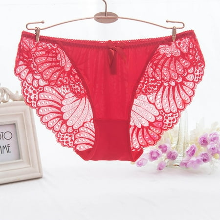 Womens Plus Size Underwear in Clearance Women Sexy Lace Underwear Lingerie Thongs Panties Ladies Underwear Underpants Red M