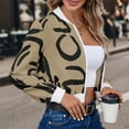 thumbnail image 3 of Womens Bomber Jackets Lightweight Zip Up Long Sleeve Coat Casual Stand Collar Print Baseball Jacket Pockets (Coffee M), 3 of 4