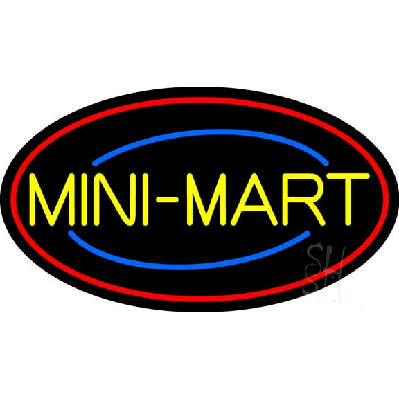 Yellow Mini Mart LED Neon Sign 13 x 24 - inches, Black Square Cut Acrylic Backing, with Dimmer - Bright and Premium built indoor LED Neon Sign for Defence Force.