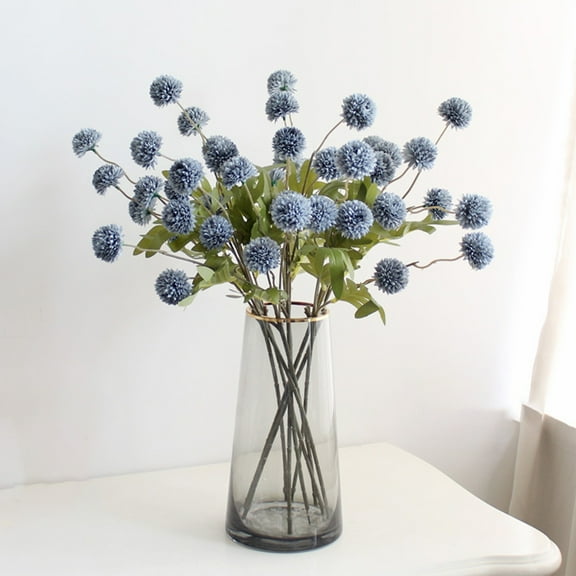 Artificial Chrysanthemums Flowers, Faux Pompon Dandelions, Mini 5-Balls Fake Plastic Pompon DIY Bouquet Home Decoration for Party Wedding Thanksgiving Christmas(Blue)