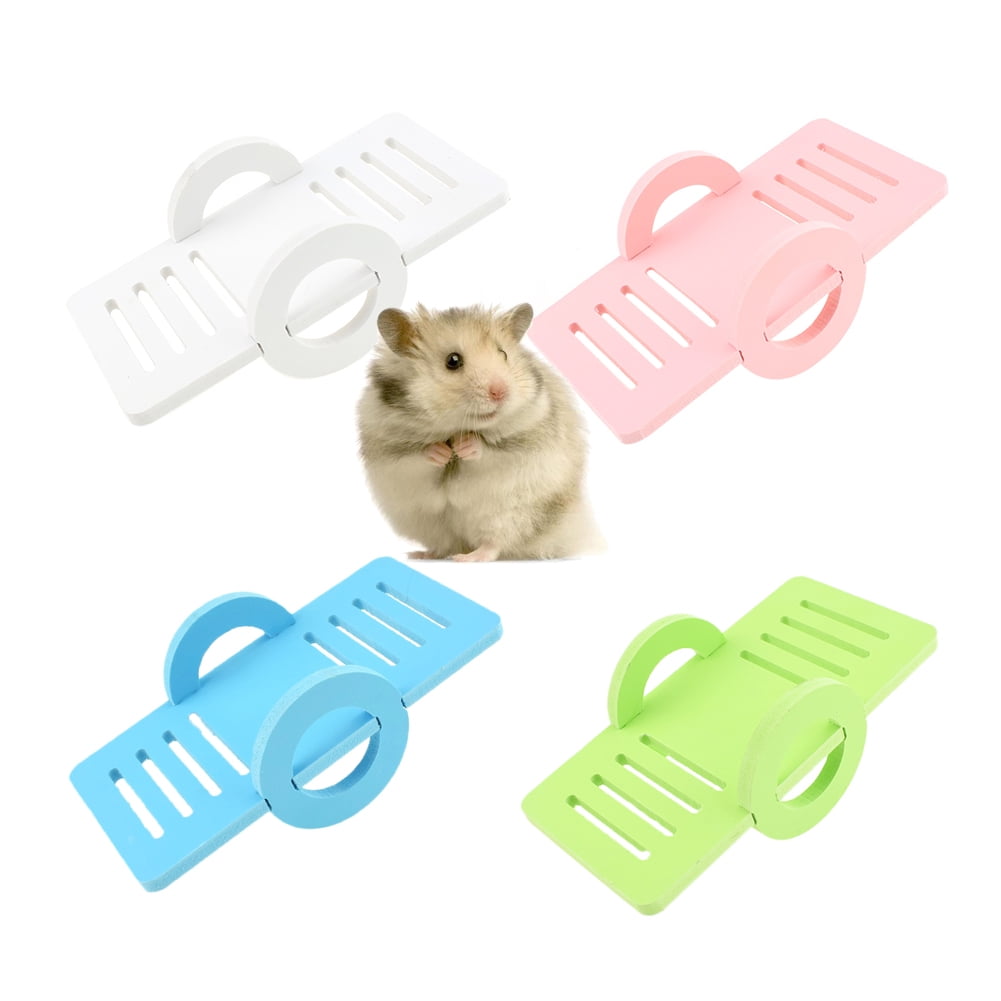 Walbest Hamster Toys Wooden Gerbil Hideout Bridge Seesaw for DIY Assembling Small Animal Hiding Toy Small Animal Exercise Chew Toy (Pink)