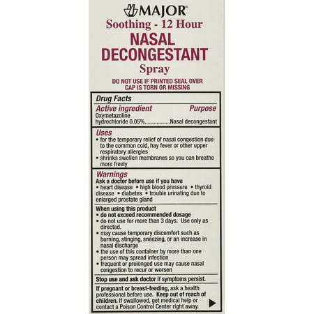 Major 12-Hour Nasal Decongestant Spray, OTC Medicine for Nasal Congestion 1 oz 6-Pack