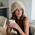 thumbnail image 5 of SYMOID Womens Fuzzy Bucket Hat - Speckled Plush Winter Beanie, Stretchy Knit Cap for Cold Weather, Khaki Hats,Size Free Size, 5 of 6
