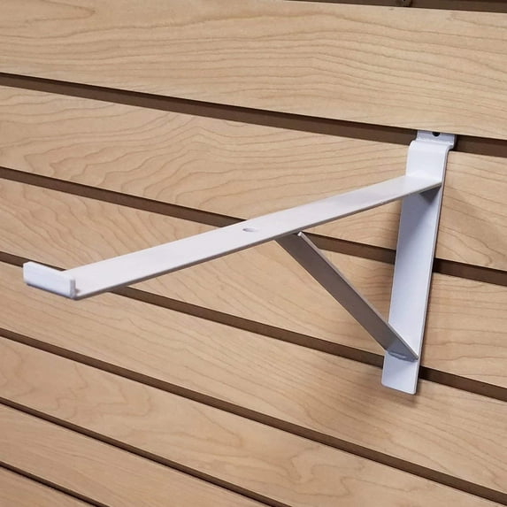 12" White Heavy Duty Slatwall Shelf Bracket with Support & Lip - 4 Pack