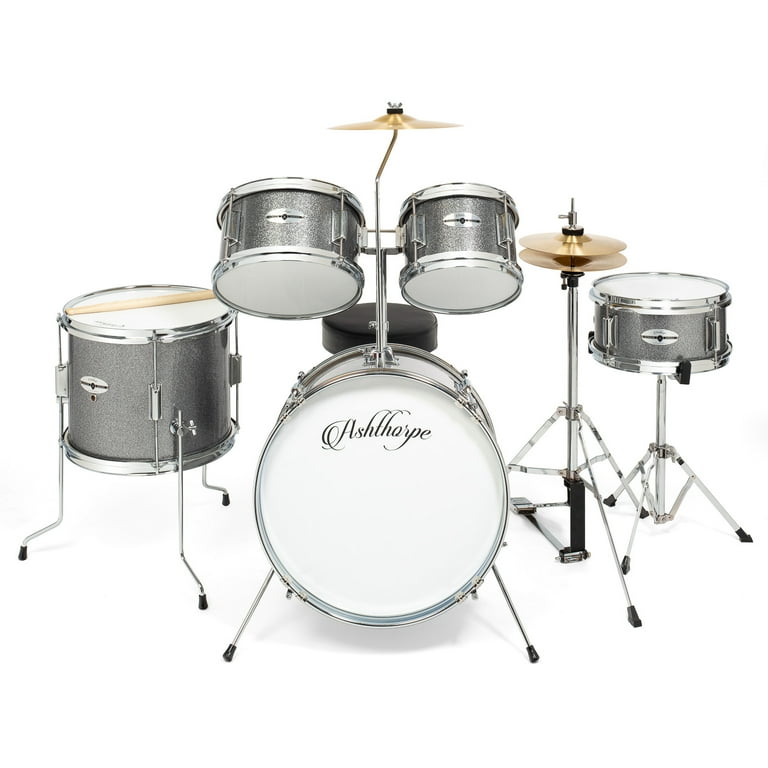 Ashthorpe 5 Piece Complete Junior Drum Set Genuine Brass Cymbals Advanced Beginner Kit with 16