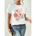 thumbnail image 3 of Casual Floral Graphic Round Neck Short Sleeve Women T-Shirt, Suitable For Summer, Made of 100% Pure Cotton For Spring & Summer, 3 of 7