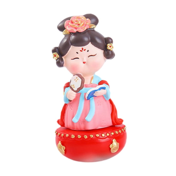 Figura de vaso de chica Tang china, decoración de escritorio, ligera y tradicional Sosteniendo ventilador
