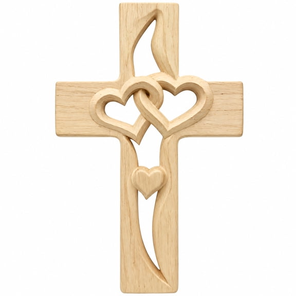 Wooden Cross Wall Decor with Intertwined Hearts - Rustic Prayer Cross for Home, Church, or Gift