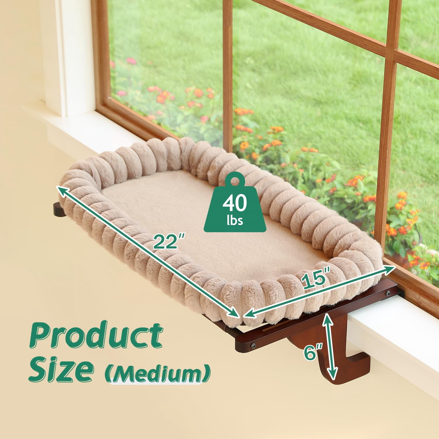 Snugcloud Cat Window Perch With 4-sided Bolster - Hammock For Sill Solid Hardwood & Metal Frame Seat Pets (dark Stained Wood W/brown Bed  Medium)