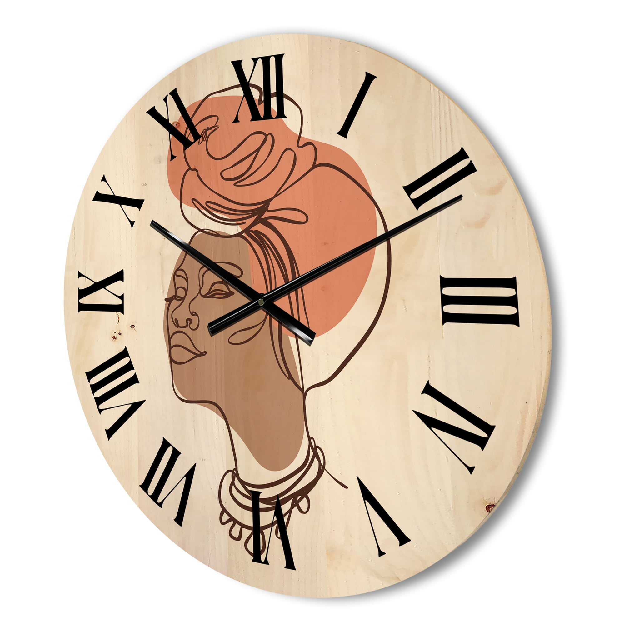 Designart 'One Line Portrait of Afro American Woman IV' Modern Wood Wall Clock