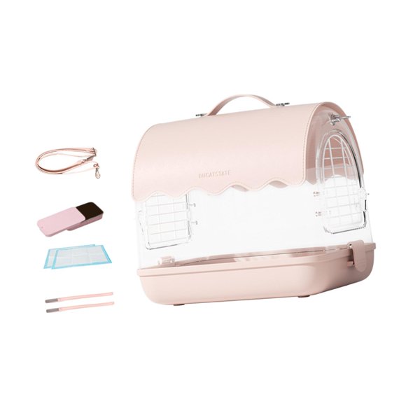 Almencla Acrylic Villa Bird Cage Bird Travel Cage with Shoulder Straps Easy to Clean Bird PU Leather Pink