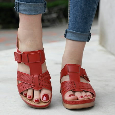 

Ladies Summer New Summer Classic Wedge Stitched Leather Ladies Sandals Fashion Ladies Sandals