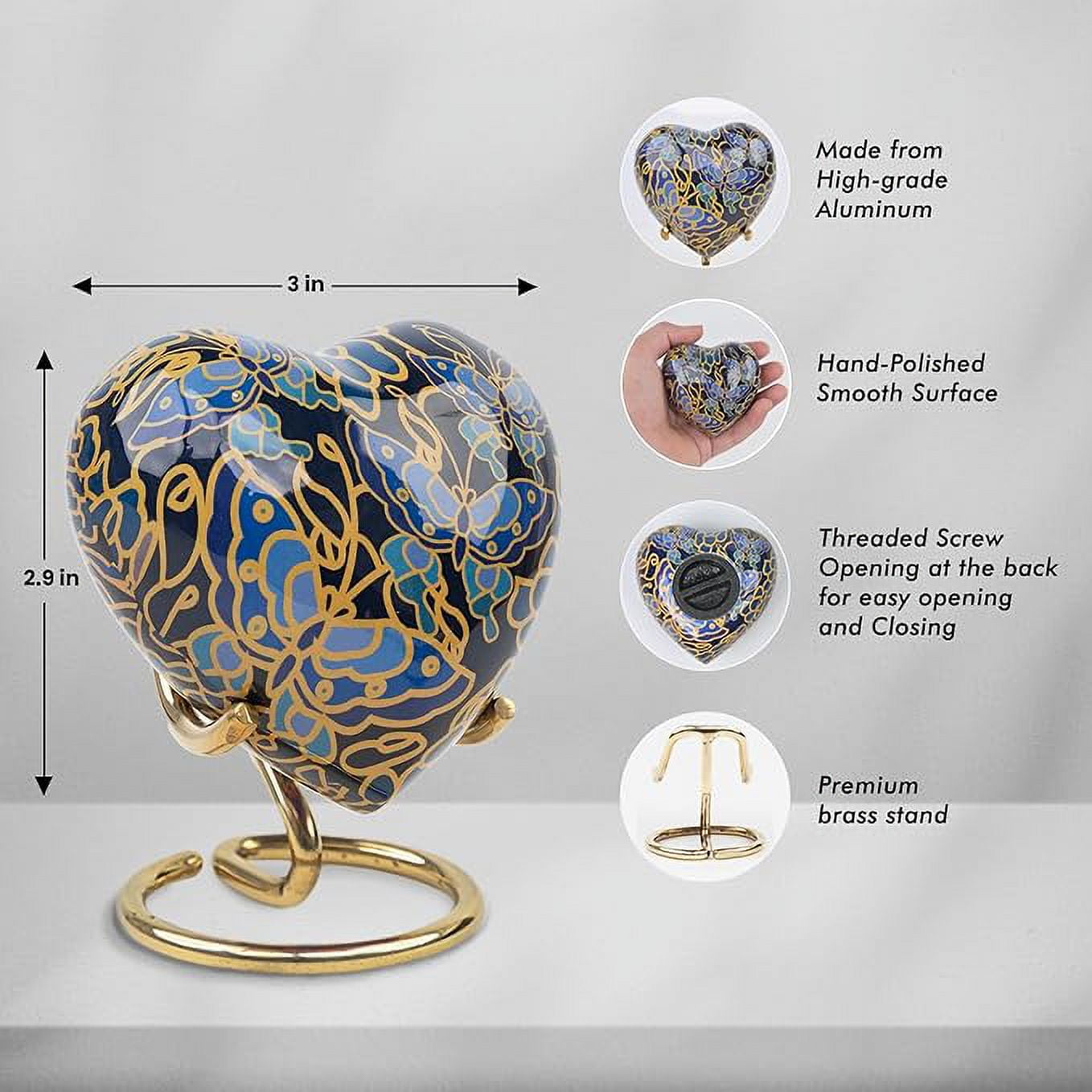 Butterfly Cremation Urn Small Keepsake Heart Urns for Human Ashes with Stand | Mini Small Case for Human Remains Ashes Decorative Urns for Mom, Dad, Men, Infant, Child with Box & Bag from STONLIF