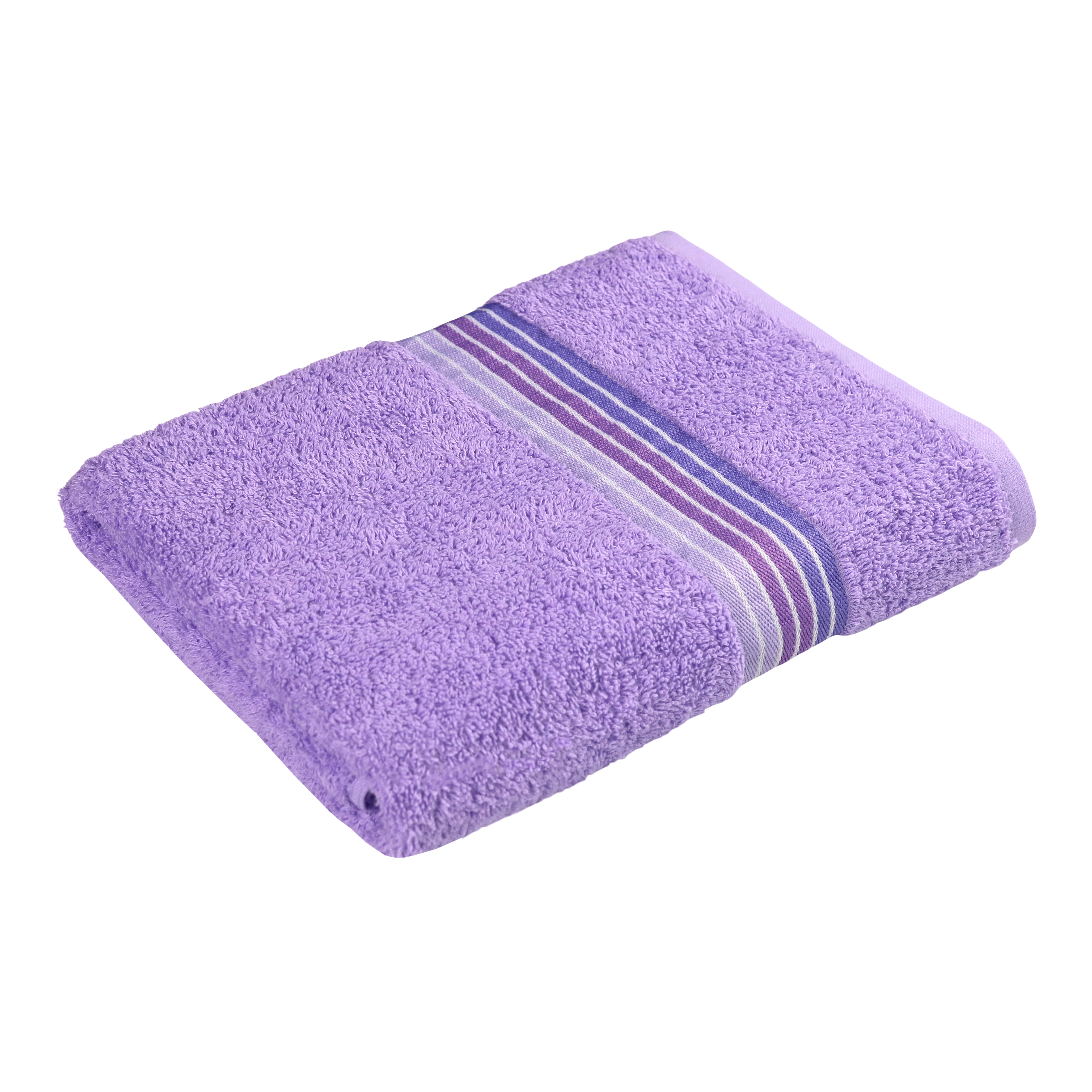 (2 pack) Mainstays Basic Bath Towel, Soft 100%  Cotton and Highly Absorbent Striped Bath Towel, Purple