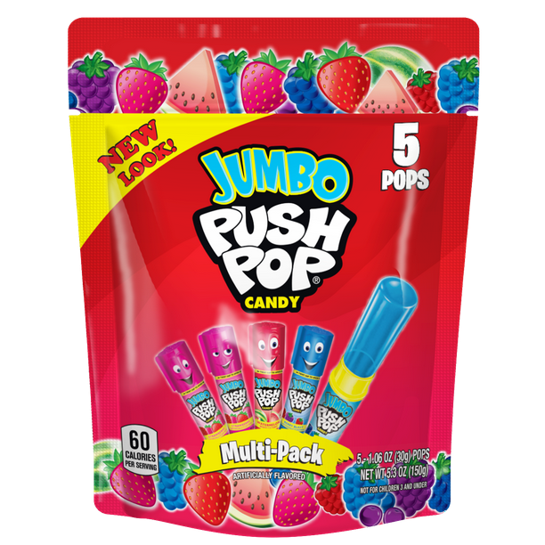 Push Pop Jumbo Lollipop Assorted Flavors, 5 Count