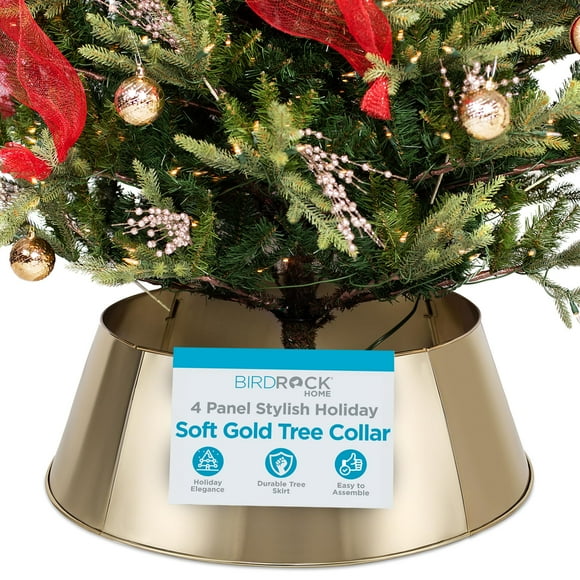 Cuello para Árbol de Navidad BIRDROCK HOME de Metal Martillado Dorado Suave de 4 Paneles