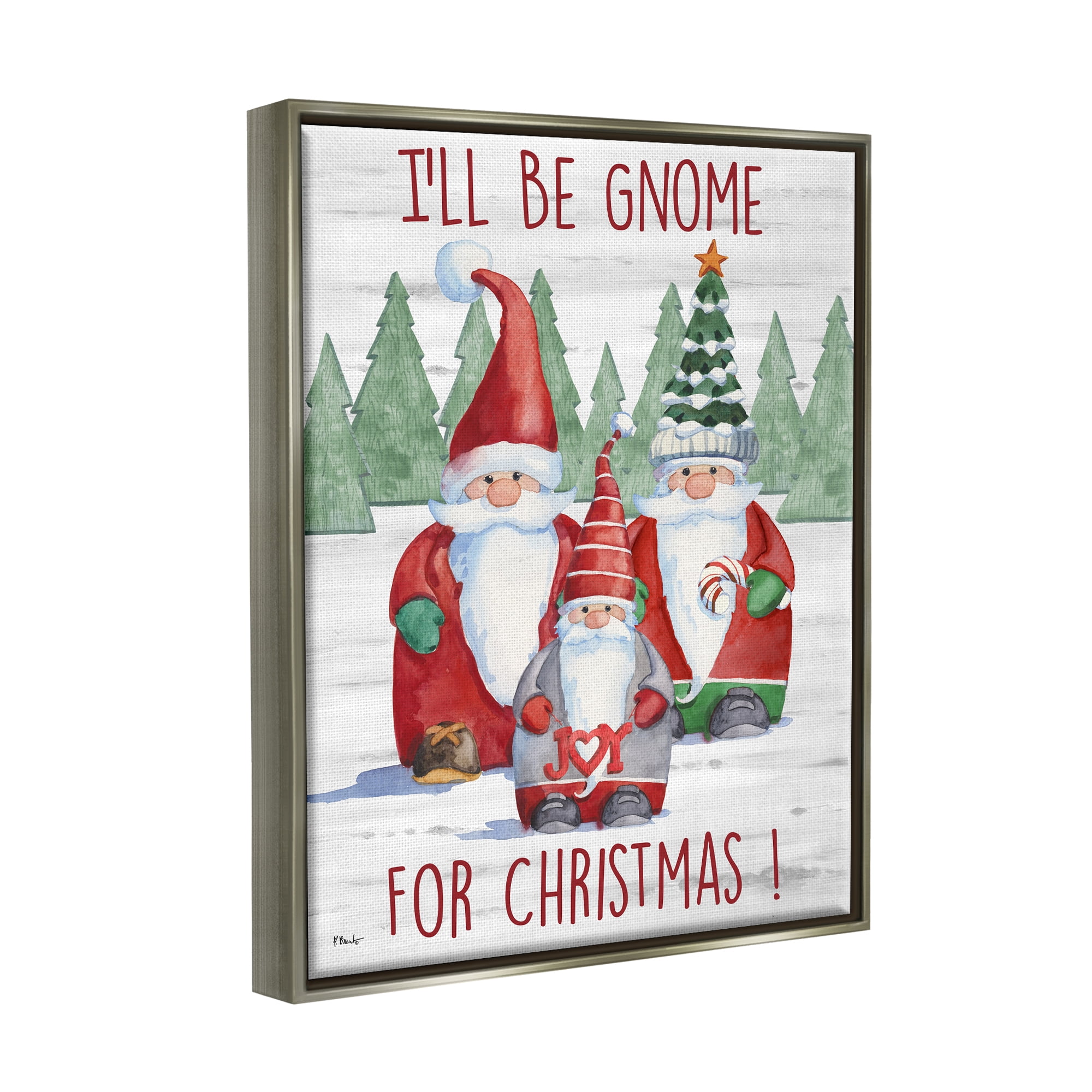 Stupell Industries Gnome For Christmas Phrase Holiday Painting Gray Floater Framed Art Print Wall Art, 17 x 21