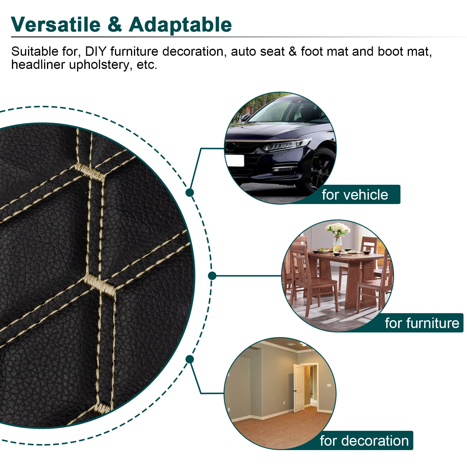 63" W Automotive Headliners Fabric, Waterproof Vinyl Faux Leather Upholstery Material Foam Backed for Car Seat Trunk Floor Mat Furniture Chair DIY Black 2 Yard