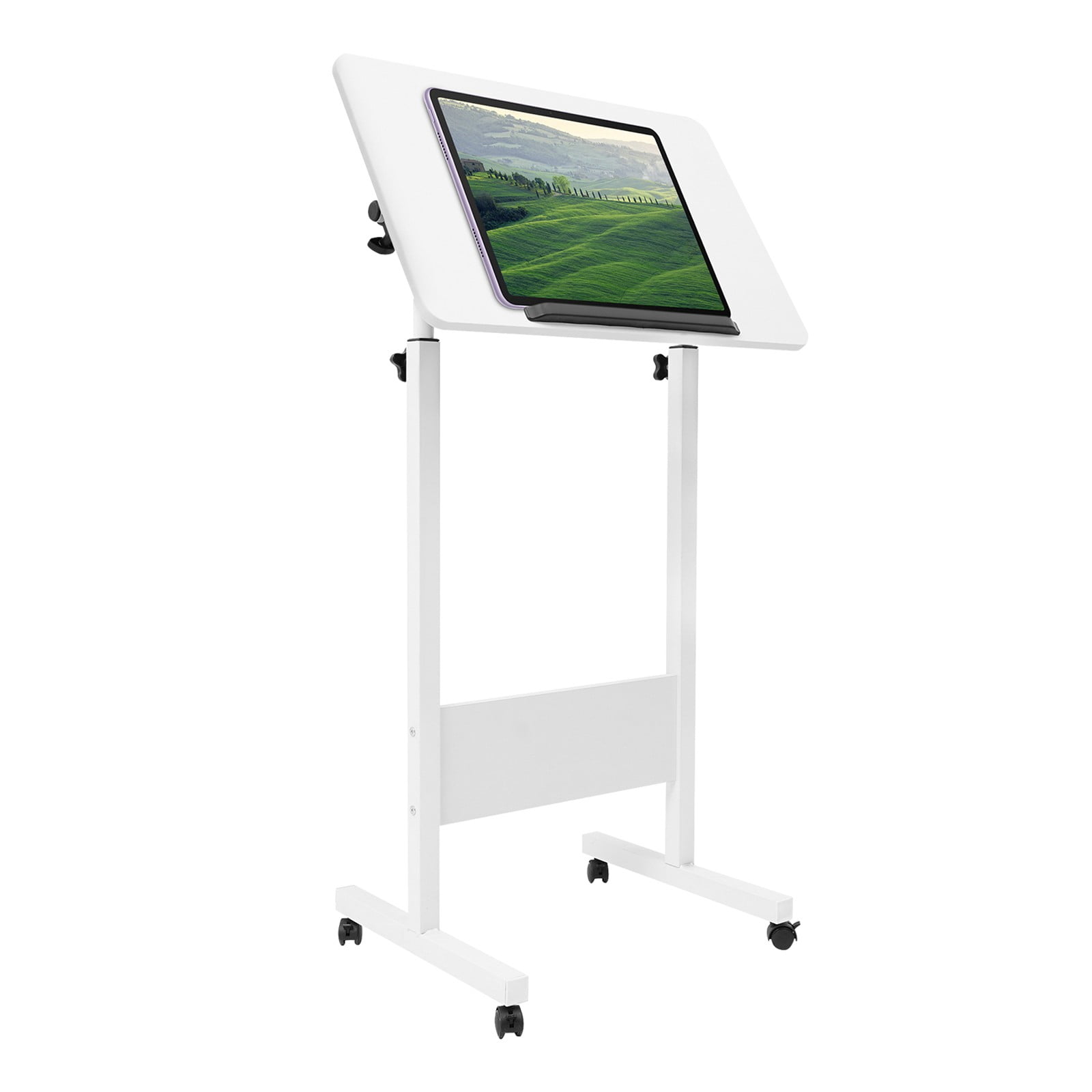 ToppiJoy Portable Adjustable Podium Stand with 4 Wheels Laptop Desk Standing Desk White