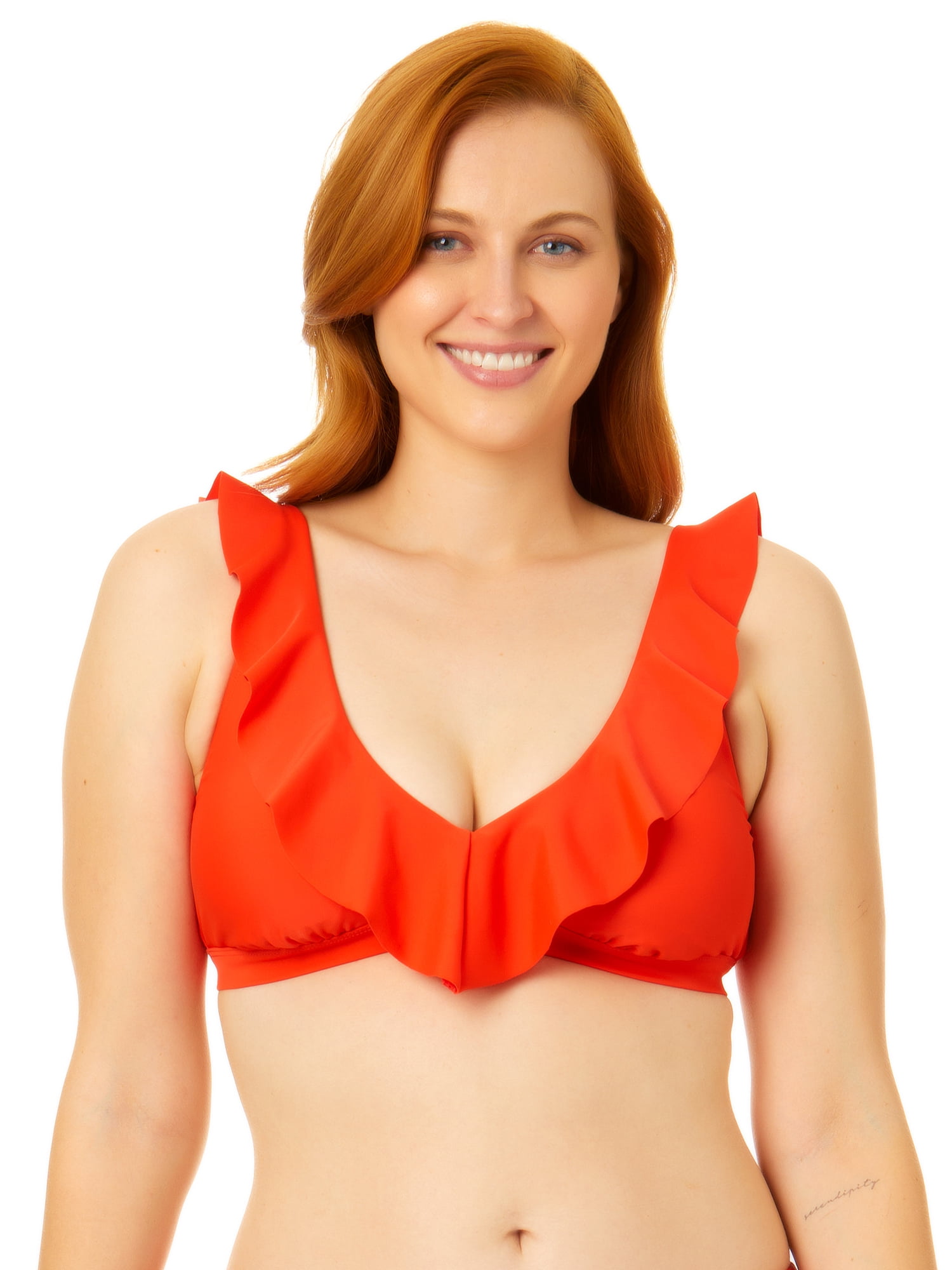 Time and Tru Women's Ruffle Plunge Swim Top