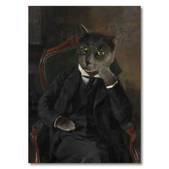 Pintura en lienzo de cuerpo humano y Animal Vintage, Impresión de póster de retrato de perro y gato nórdico, imagen artística de pared adecuada para la decoración del hogar de la habitación