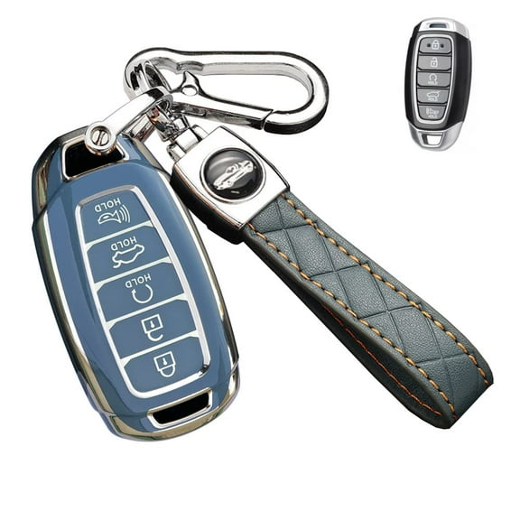 5 Button Key Fob Cover for Hyundai Palisade Elantra 2020 2021 Keyless Full Protection Key Fob Case with Leather Keychain
