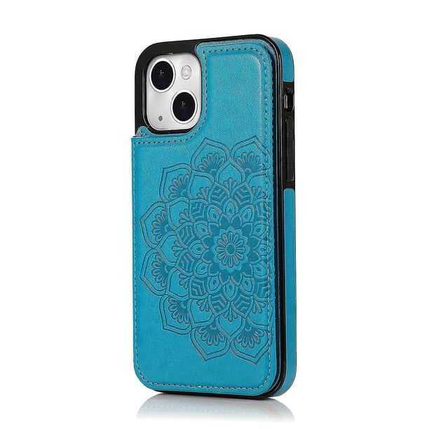 Funda para iPhone 14 con tarjetero de piel sintética con estampado de flores de datura