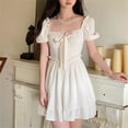 thumbnail image 4 of Vestido de verano para niñas,Vestido corto para mujer con manga abullonada, vestido corto blanco, diseño exquisito, 4 of 8