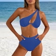 thumbnail image 4 of Sevevn Women's One Shoulder Cutout Bikini Set Ribbed High Waist Two Piece Swimsuit Blue M, 4 of 8