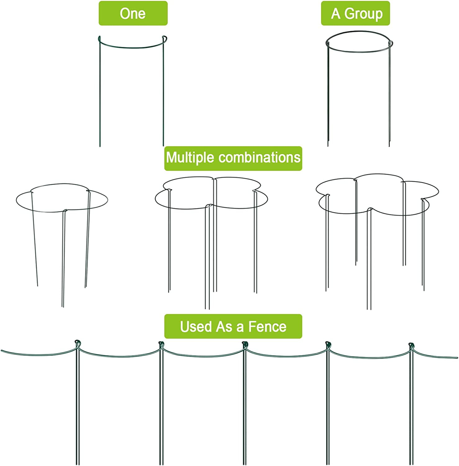 16 Pack 24 Inch Plant Support Stakes, 10" Wide x 24" High Half Round Metal Garden Plant Stake Peony Support Cage, Green Plant Support Ring Border for Tomato,Hydrangea,Flower Indoor Outdoor
