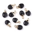 thumbnail image 2 of 10 pc Natural Larvikite Charms Top Light golden Plated with Iron Loop Oval Faceted 14~15x8x5mm Hole: 1.8mm, 2 of 3