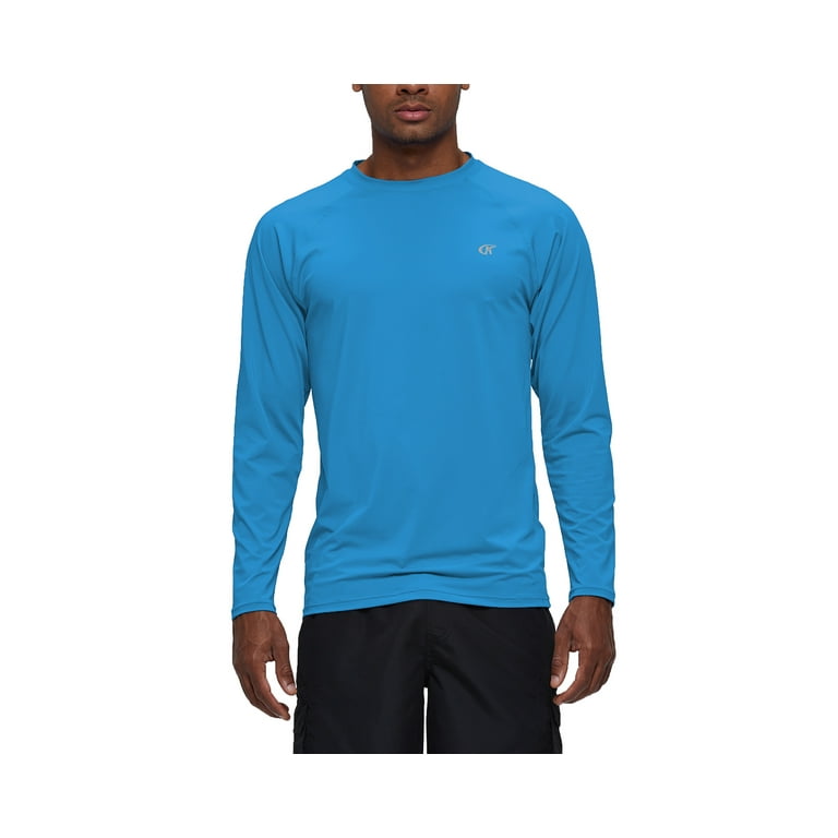 Tyhengta Men's Long Sleeve Swim Shirts Rashguard UPF 50+ UV Sun Protection  Shirt Athletic Workout Running Hiking T-Shirt Swimwear LapsBlue M
