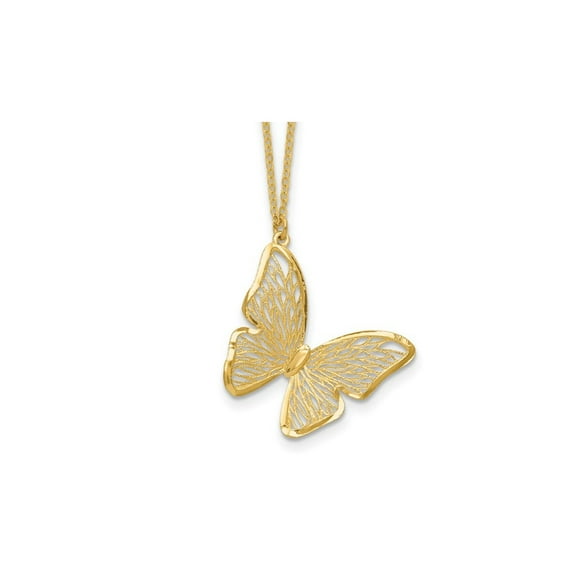 14K Yellow Gold Butterfly Charm Pendant Necklace with Chain (16 inches) for Women