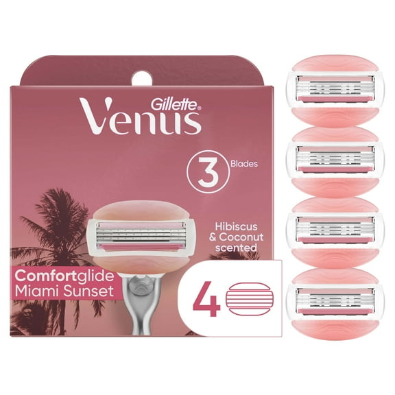 Venus ComfortGlide 3 Miami Sunset Women's Razor Blade Refills, 4 Count