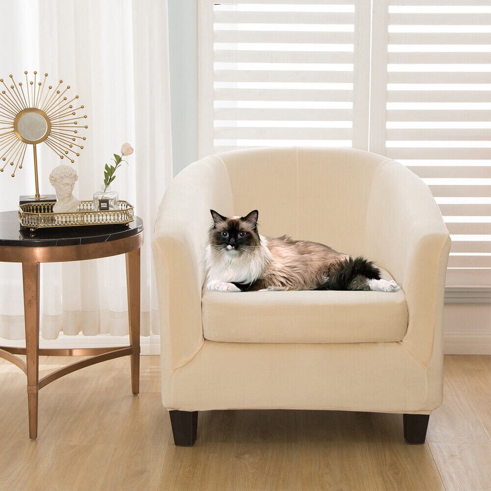 JIAN YA NA Stretch Velvet Club Chair Cover Tub Chair Covers Armchair Sofa Slipcover Furniture Protector for Living Room 2 Pcs/Set（Beige）