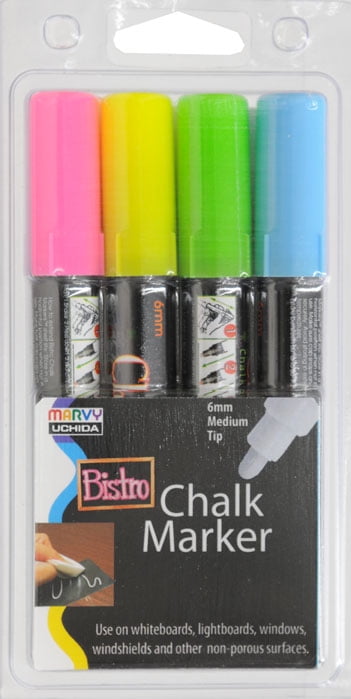 Marvy Uchida Bistro Chalk Marker, Broad Tip, Neon Colors, 4 Pc Set, 551740232
