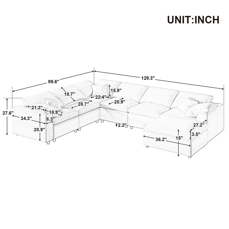 GNIXUU Modular Sectional Sofa Set for Living Room,Oversized 7