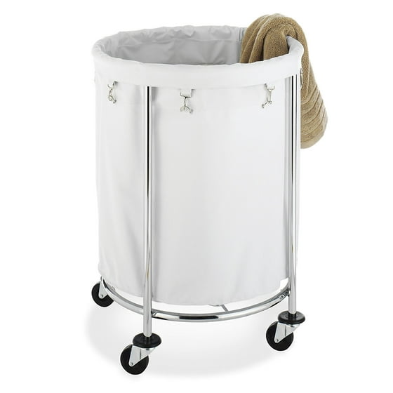 Whitmor Round Commercial Hamper with Wheels White & Chrome