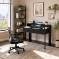thumbnail image 2 of Extendable Computer Desk with 2 Drawers, Home Office Desk with Pull Out Secondary Desk for Study,Working,Writing，Black, 2 of 9