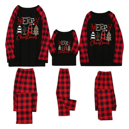 

ZQGJB Discount Family Matching Pajamas Merry Christmas Sleepwear Outfits Set Cute Xmas Tree Print Pullover Tops and Plaid Pants Holiday Gifts Sleepwear Suit(Mom-M)