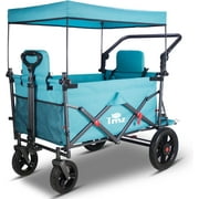 TMZ Collapsible Foldable Wagon Cart with Quick-Release Wheels and 2 Seats, Heavy Duty Wagon 265LBS Load Capacity for Camping Garden Shopping (Turquoise)