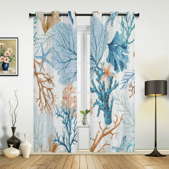 Summer Beach Sea Life Coral Clackout Window Curtains Bedroom Home High Shading Curtain Living Room