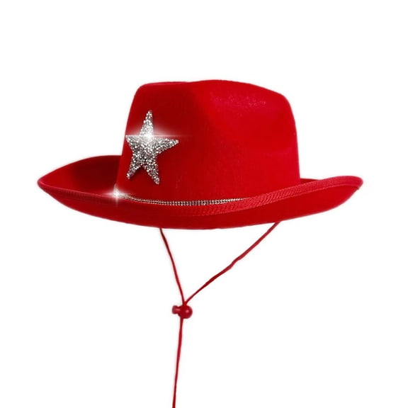VOUZZA Cowboy Hat for Kids, Sparkly Rhinestone Star Decor Western Rodeo Cowgirl Party Hat Sun Beach Cap