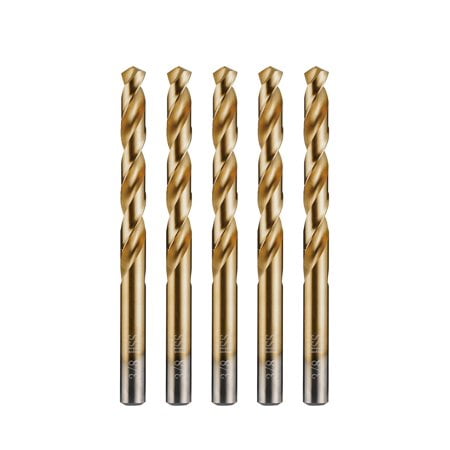 amoolo 3/8 Pouces" Embouts de Forage en Titane (5 Pcs) Premium 4341 HSS pour Bois Métal Acier Plastique Aluminium Alliage